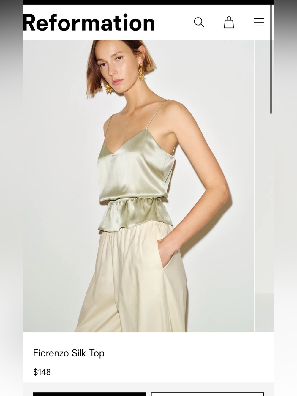 Reformation Fiorenzo Silk Cami in Sage